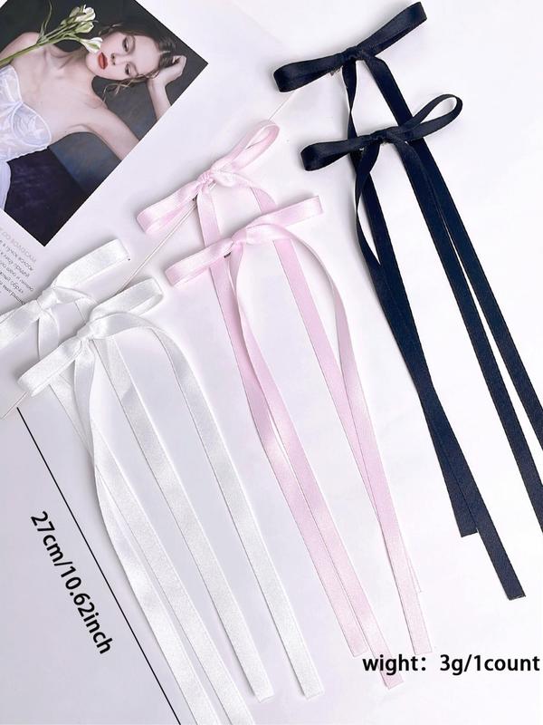 Solid Color Bow Decor Tassel Hair Clips, Cute Hair Accessories for Women & Girls, Minimalist Headwear Suitable for Thick Hair