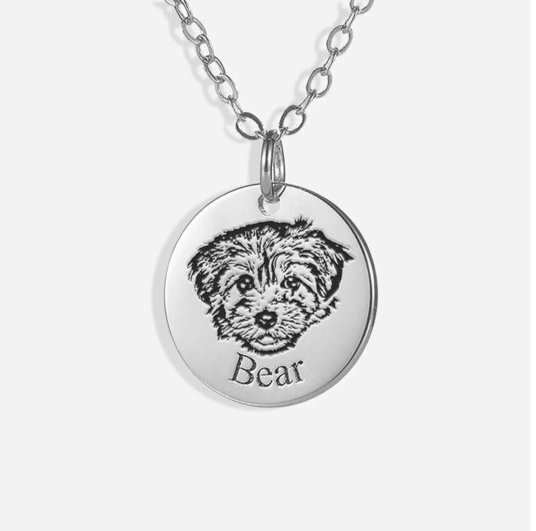 iPetprints Custom Pet Portrait Necklace, Personalized Pet Jewelry Dog Necklace Cat Lovers Custom Portrait Pet Memorial Gifts Unique Jewelry Gifts