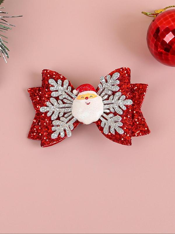 Cute Cartoon Reindeer & Snowflake Design Hair Clips, Colorblock Contrast Sequin Bowknot Decor Hair Clips, Fashionable Hair Accessories for Women & Girls