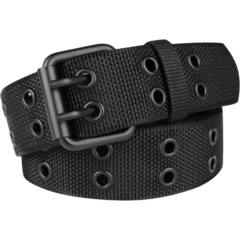 Double Prong Belt Plus Size 39 to 67'' Black Grommet Nylon Belts for Men Women Unisex