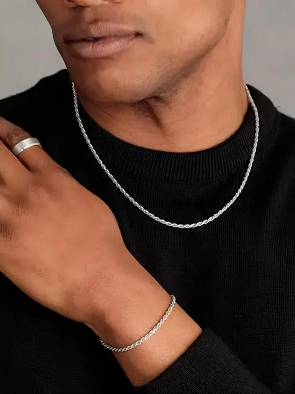 Men's Stainless Steel Braid Chain Necklace & Bracelet & Ring Set, Fashion Jewelry for Party, Daily Clothing Decor, Trendy All-match & Exquisite Jewelry for Birthday Gift