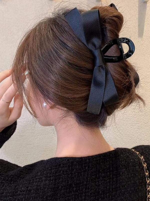 Solid Color Big Bow Decor Hair Claw for Women, High-end Fashion Shark Clip, Elegant All-match Fashion Hair Accessories for Daily Wear