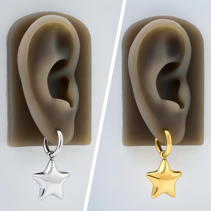 Oufer Stainless Steel Light Weight Water Safe Bubble Star Hand Polish Charm Dropped Hoop Pair of Earring  (Empty in side)