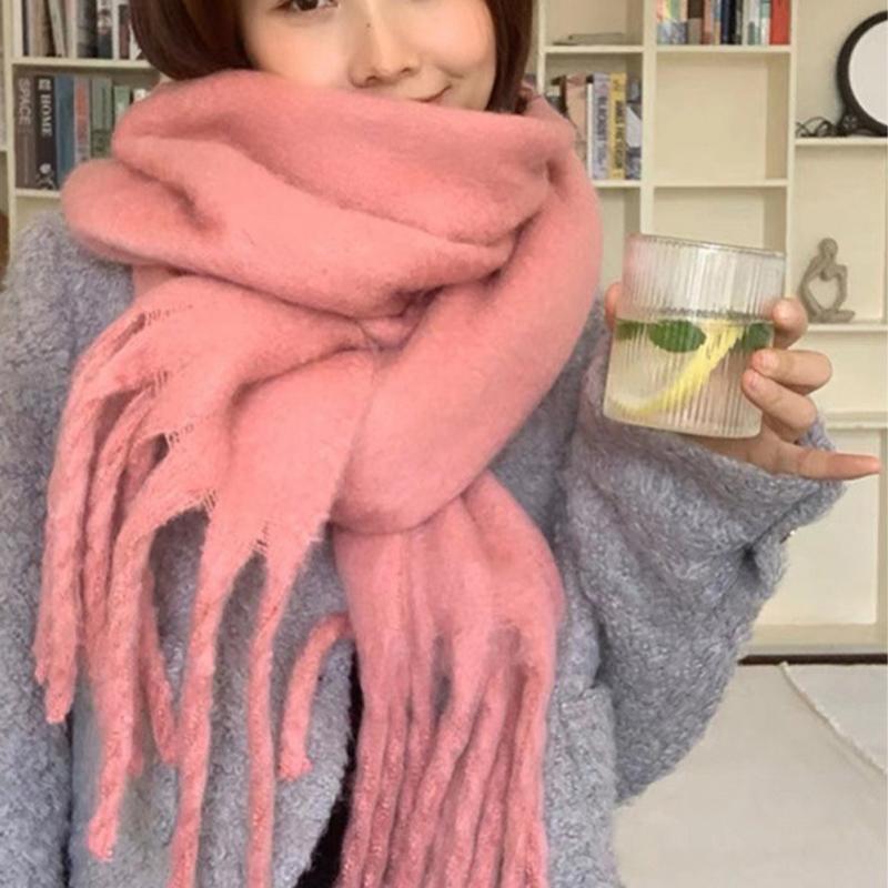 2024 Winter Solid Color Cashmere Scarf Warm Soft Women's Scarf Fashion Long Tassel Scarf Thickened Wrapped Shawl Woman Scarf