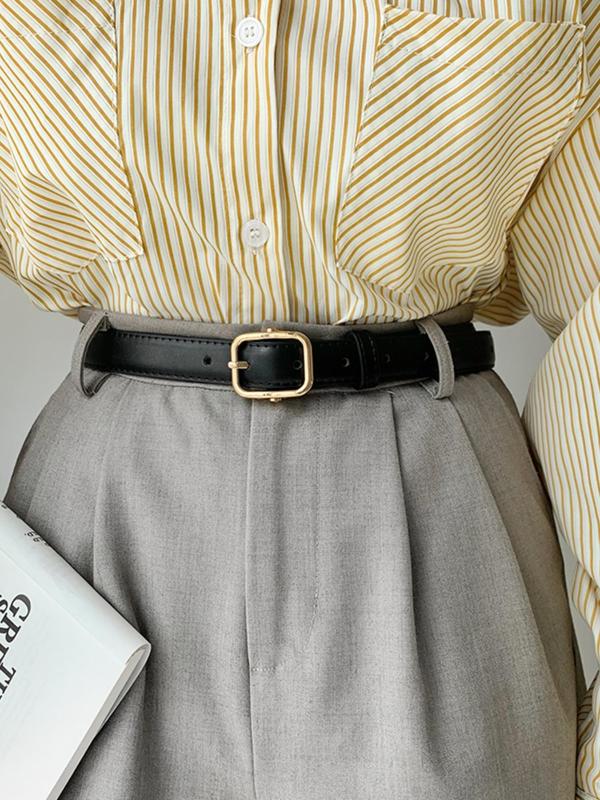 Women's Solid Color PU Buckle Belt, Fashionable Waistband for Daily Clothing Decoration, Trendy All-match & Exquisite Belt for Birthday Gift