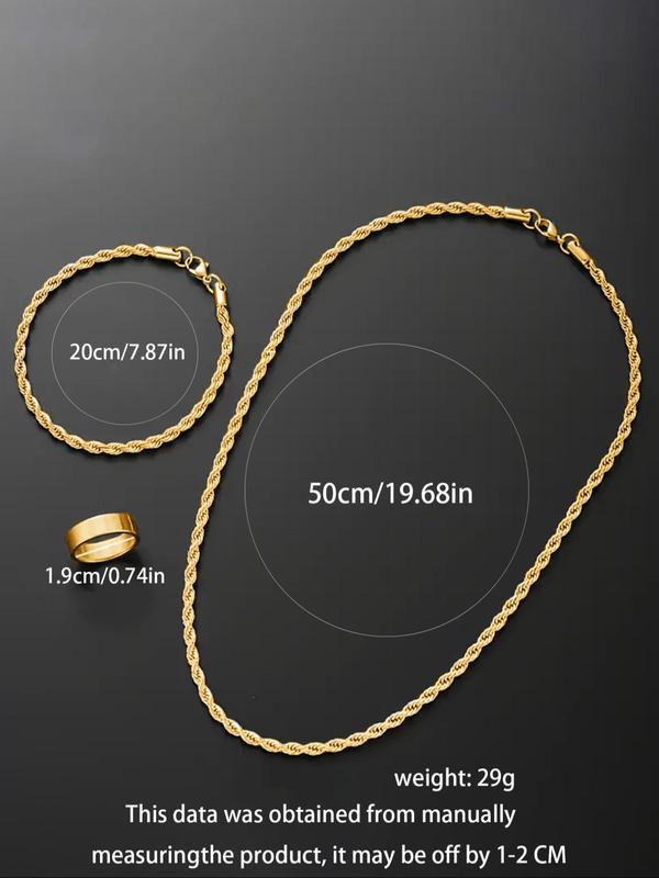 Men's Stainless Steel Braid Chain Necklace & Bracelet & Ring Set, Fashion Jewelry for Party, Daily Clothing Decor, Trendy All-match & Exquisite Jewelry for Birthday Gift