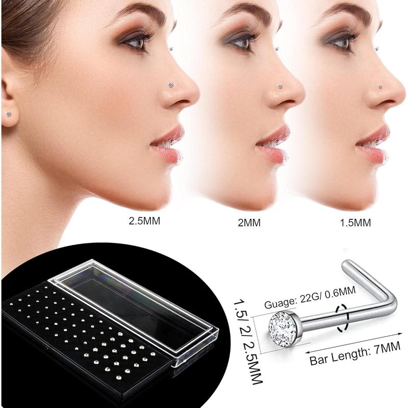 240 count Nose Ring Studs Set for Women Men Surgical Stainless Steel Nose Hoop CZ Bone Nose Studs Ring Nose ercing Jewelry 20G 22G 1.5mm 2mm 2.5mm