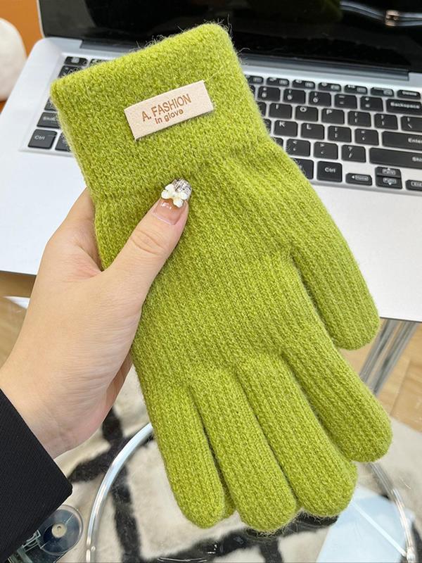 Women's Solid Color Touch Screen Gloves, Casual Fashion Knit Gloves for Fall & Winter, Fashion Accessories for Women & Girls