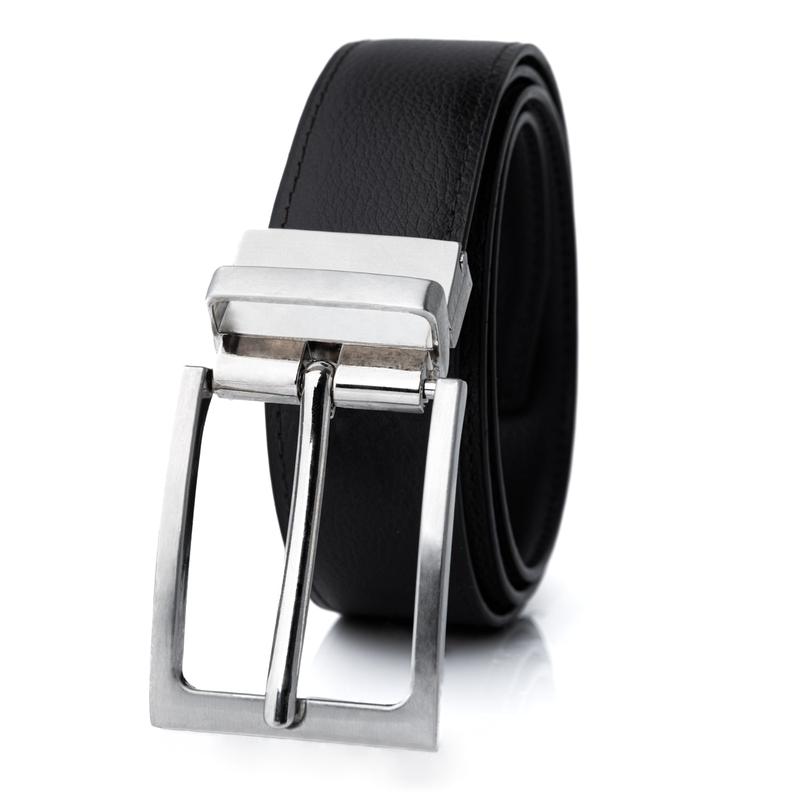 Reversible Genuine Leather Belt with Rotated Buckle