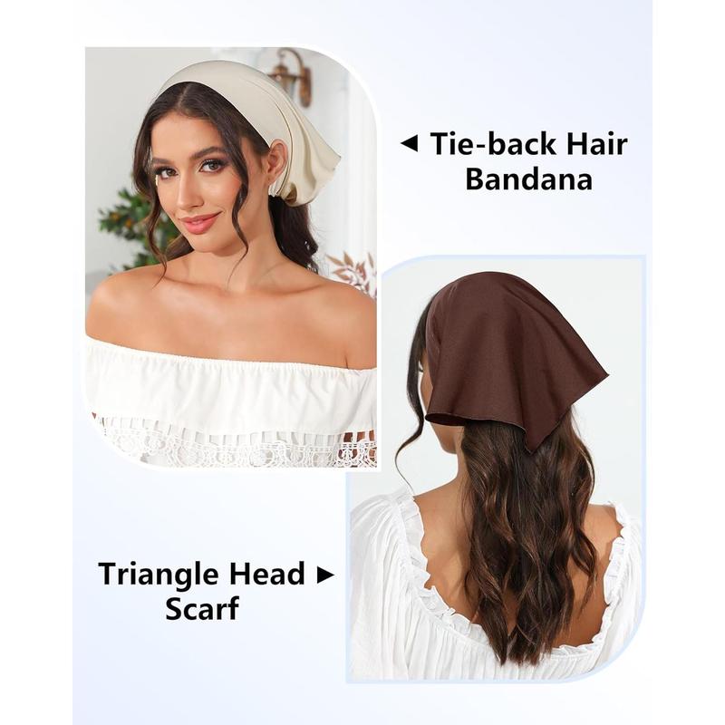 3PCs hair bandanas head kerchief for women tie-back boho hair scarf headband bandana triangle head scarf (solid color-beige khaki brown)