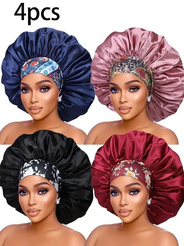 Women's Plain Color Hair Bonnets for Sleeping for Summer, Casual Fashion Ditsy Floral Print Wide Band Sleeping Bonnet Hats, Soft Comfortable Sleeping Bonnet for Women & Girls