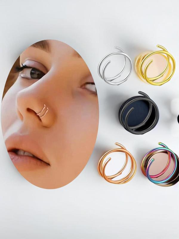 Unisex Cute Twist Design Nose Ring  Lip Ring  Earrings (5pcs set), Stainless Steel Piercing Nose Ring & Lip Ring, Fashionable Adjustable Body Jewelry for Women & Men