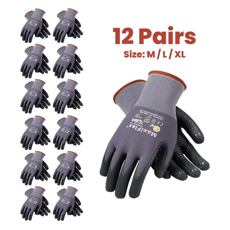 12 Pares MaxiFlex Guantes de Construcción - MaxiFlex Gloves For Men - Showa Atlas 300 Work Gloves - Guantes Para Trabajo