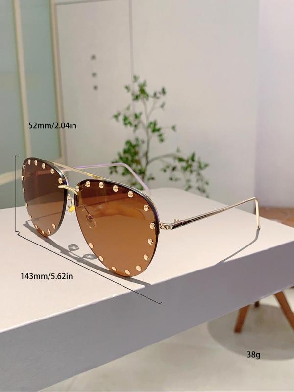 Unisex Street Trend Studded Decor Sunglasses, Trendy Oval Frame Sunglasses for Everyday Use, Fashion Accessories for Outdoor Activities