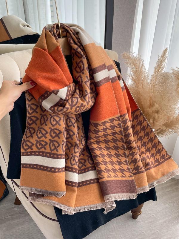 Women's Houndstooth Pattern Colorblock Shawl, Casual Soft Warm Long Scarf for Fall & Winter, Fashion Accessories for Daily Wear