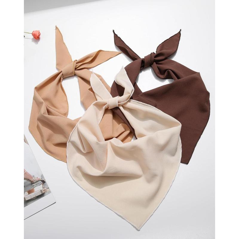 3PCs hair bandanas head kerchief for women tie-back boho hair scarf headband bandana triangle head scarf (solid color-beige khaki brown)