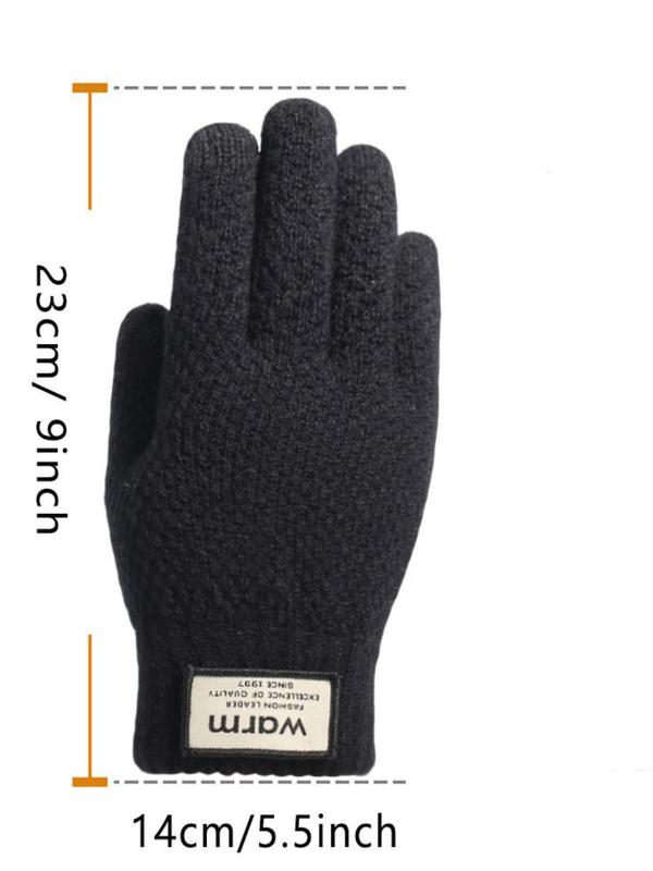 Men's Solid Color Patched Design Touch Screen Gloves, Casual Trendy Warm Double Layer Thickened Gloves for Fall & Winter, Fashion Accessories for Men