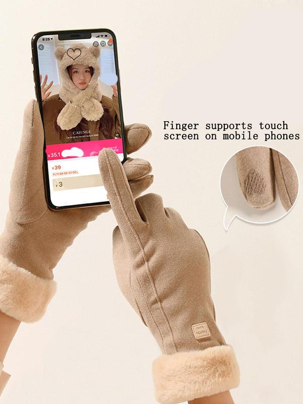 Women's Solid Color Touch Screen Gloves, Elegant Fashionable Warm Gloves for Fall & Winter, Women's Gloves for Outdoor Activities