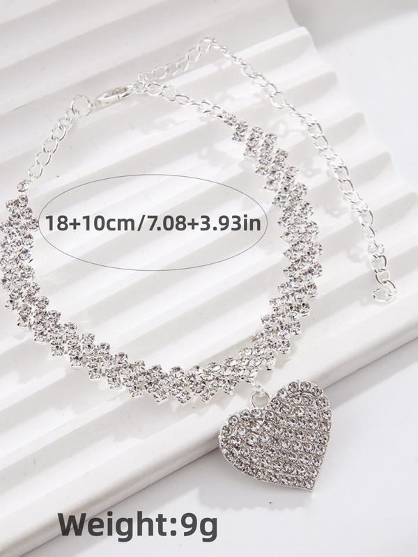 Women's Elegant Rhinestone Heart Design Anklet,  Exquisite Trendy Hand Bracelet, Fashionable Ice out Jewelry for Women & Girls for Daily & Party Decoration