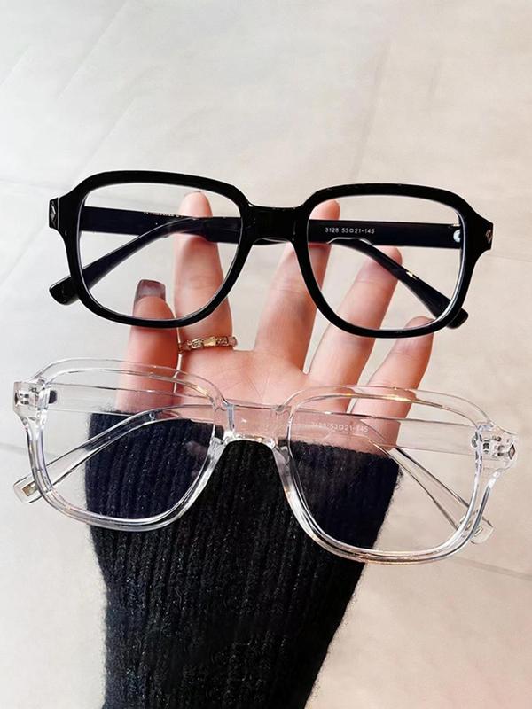 Unisex Simple Style Tortoiseshell & Plain Color Eyeglasses, Casual Trendy Square Frame Eyeglasses for Everyday Use, Fashion Accessories for Outdoor Activities