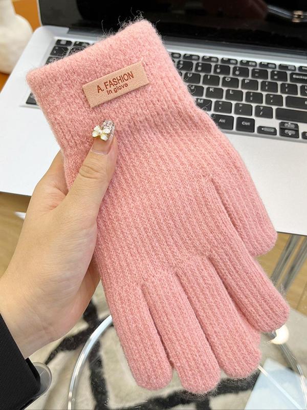 Women's Solid Color Touch Screen Gloves, Casual Fashion Knit Gloves for Fall & Winter, Fashion Accessories for Women & Girls