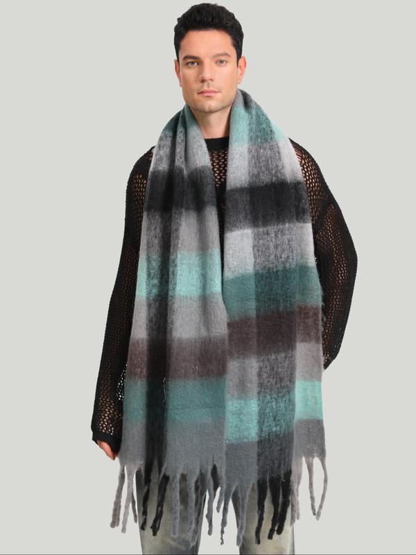 Colorful Plaid Pattern Tassel Decor Scarf, Casual Soft Warm Long Shawl for Fall & Winter, Fashion Accessories for Women & Men