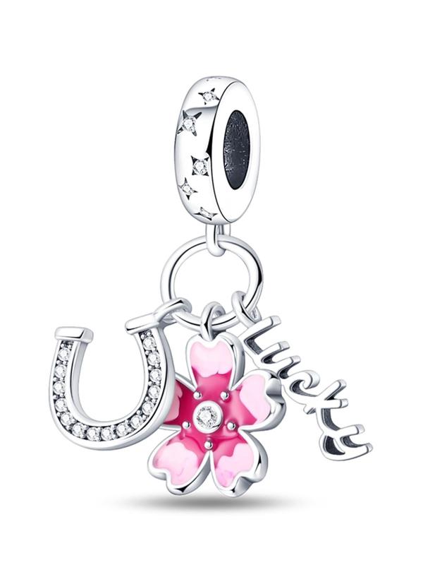 Flower & Horseshoe Triple Dangle Charm, Bracelet Necklace Diy Jewelry Making Charm, Trendy All-match & Exquisite Diy Jewelry for Women & Girls