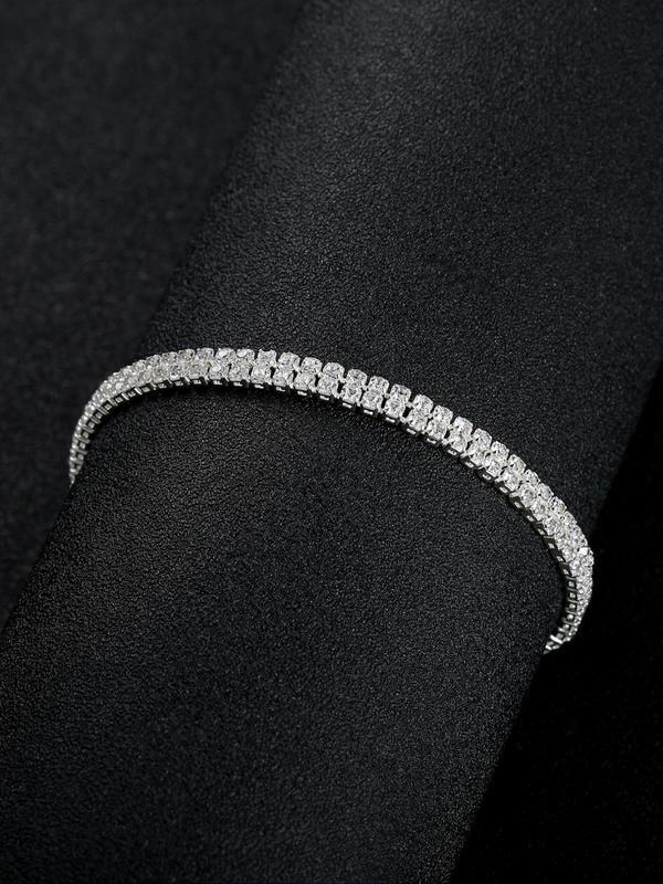 Fashion Double-row Rhinestone Decorated Bracelet, Elegant Hand Matching Jewelry for Wedding Bridal Party, Trendy Accessories for Party and Daily Life