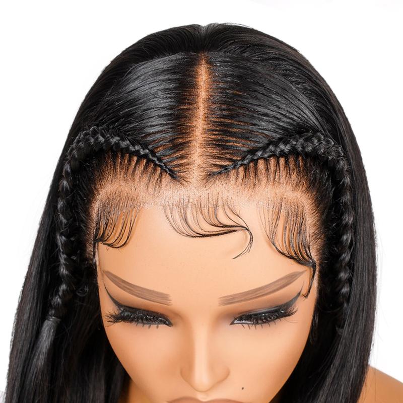 SuperNova 13x4 Braided Lace Front Wig, 100% Human Hair, Pre-Plucked, Glueless, Straight Bob with Baby Hair & Adjustable Straps, 10-12 Inch