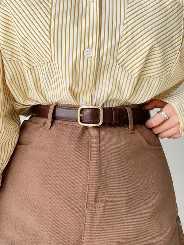 Women's Solid Color PU Buckle Belt, Fashionable Waistband for Daily Clothing Decoration, Trendy All-match & Exquisite Belt for Birthday Gift