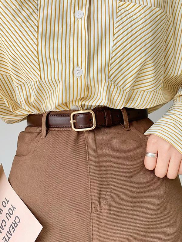 Women's Solid Color PU Buckle Belt, Fashionable Waistband for Daily Clothing Decoration, Trendy All-match & Exquisite Belt for Birthday Gift