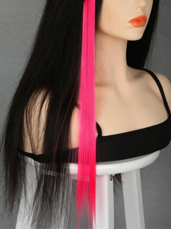 20 Inch Long Straight Pink Clip-in Hair Extensions, Fashionable Striking Synthetic Hair Extensions for Women & Girls, Synthetic Hairpiece for Daily & Party Use