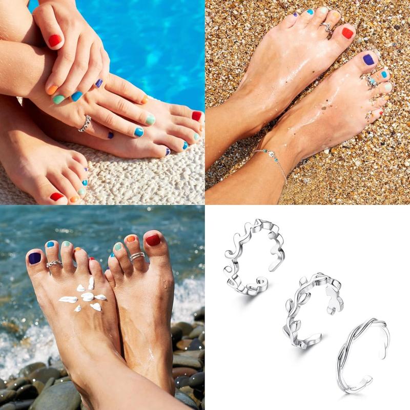 ORAZIO 30 counts Anklet Toe Rings Toe Rings Ankle Bracelets For Women Cute Anklets Open Tail Rings Adjustable Summer Beach Foot Jewelry