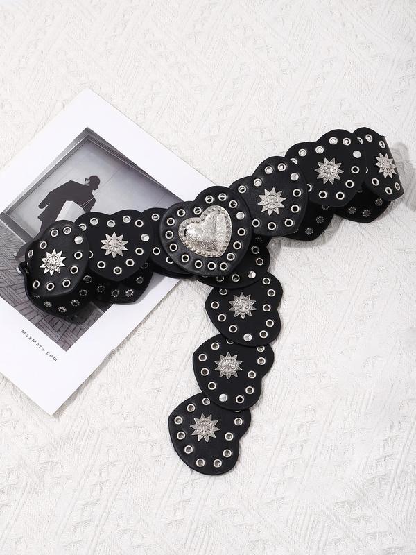 Women's Punk Style Heart Design Western Belt, Western Cowboy Belt for Party, Daily Clothing Decor, Trendy All-match & Exquisite Belt for Birthday Gift