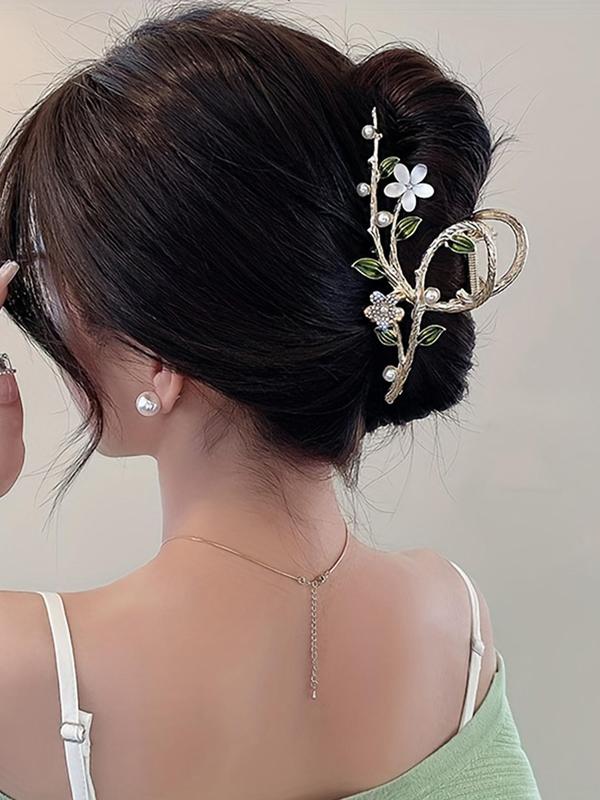 Elegant Flower & Leaf Design Hair Claw,  Casual Versatile Shark Clip for Women & Girls, Temperament All-match Fashion Accessories for Daily & Party Decoration