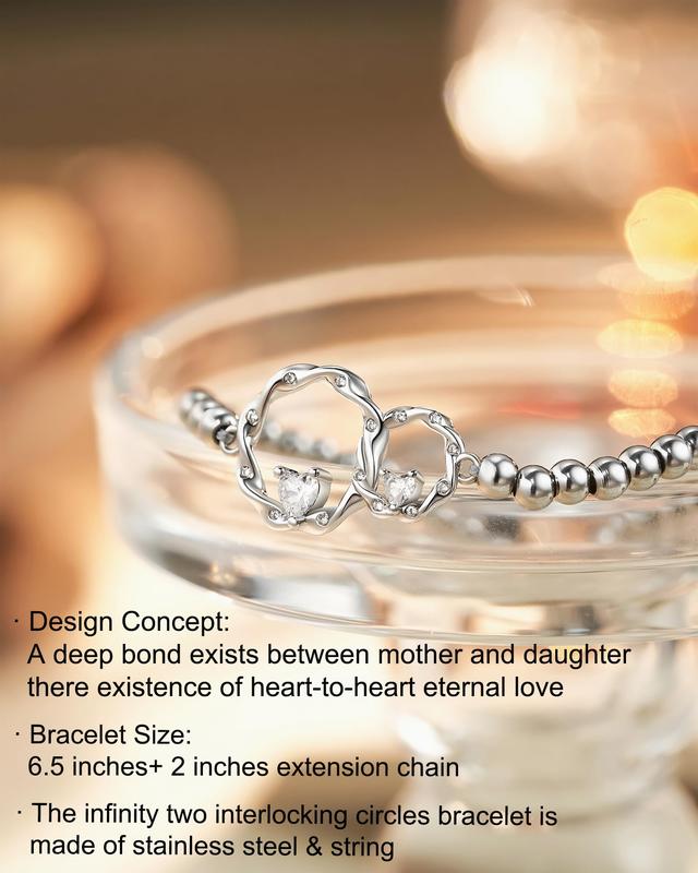 Mother Daughter Gifts, Eternal Love Connected at Heart, Interlocking 2 Circles Bracelet, Mom Gifts, Daughter Gifts, Birthday, Christmas