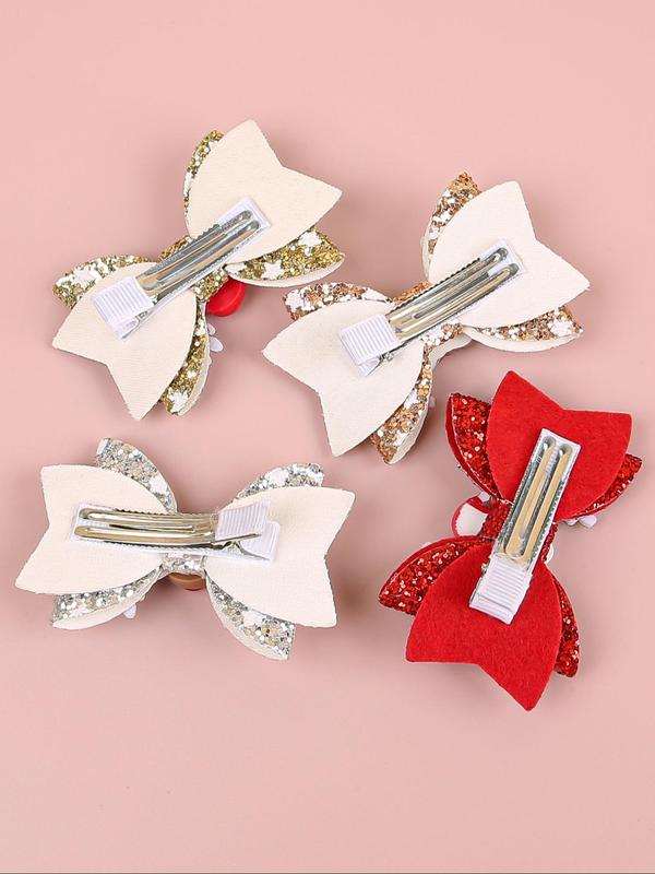 Cute Cartoon Reindeer & Snowflake Design Hair Clips, Colorblock Contrast Sequin Bowknot Decor Hair Clips, Fashionable Hair Accessories for Women & Girls