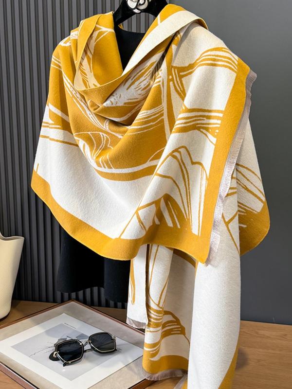 Women's Geometric Print Double Sided Thick Soft Shawl, Casual Warm Long Scarf for Fall & Winter, Fashion Accessories for Daily Wear