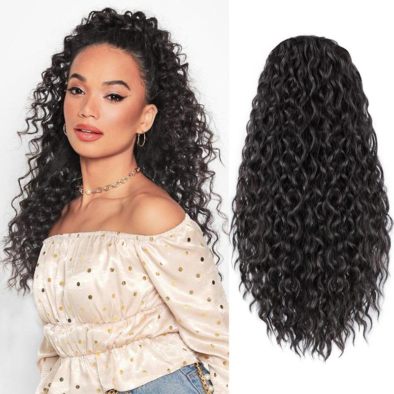 AISI BEAUTY Ponytail Extension Drawstring Ponytail for Black Women Synthetic Long Afro Curly Fluffy Ponytail for Daily Use  18 inch