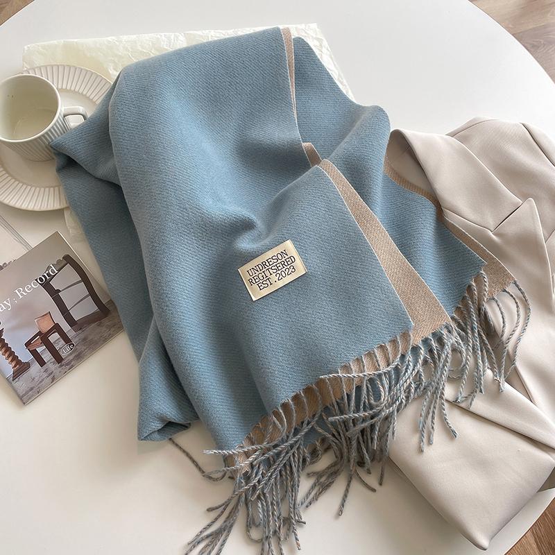 2024 New Fashion Cashmere Scarf Warm Winter for Women Korean Style Knitted Solid Color Double Sided Wraps Neckerchief