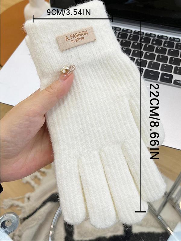 Women's Solid Color Touch Screen Gloves, Casual Fashion Knit Gloves for Fall & Winter, Fashion Accessories for Women & Girls