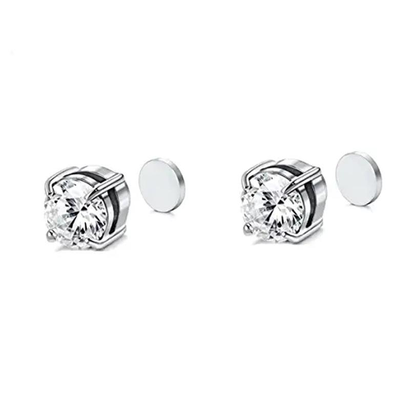 Stainless Steel Magnetic Stud Earrings for Men Women Non-piercing CZ Hypoallergenic 8MM