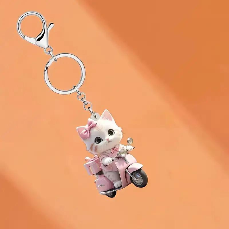 Cute Cat Design Keychain, 1 Count Animal Design Acrylic Keychain, Hanging Decor for Key, Wallet & Backpack, Home Decor Supplies