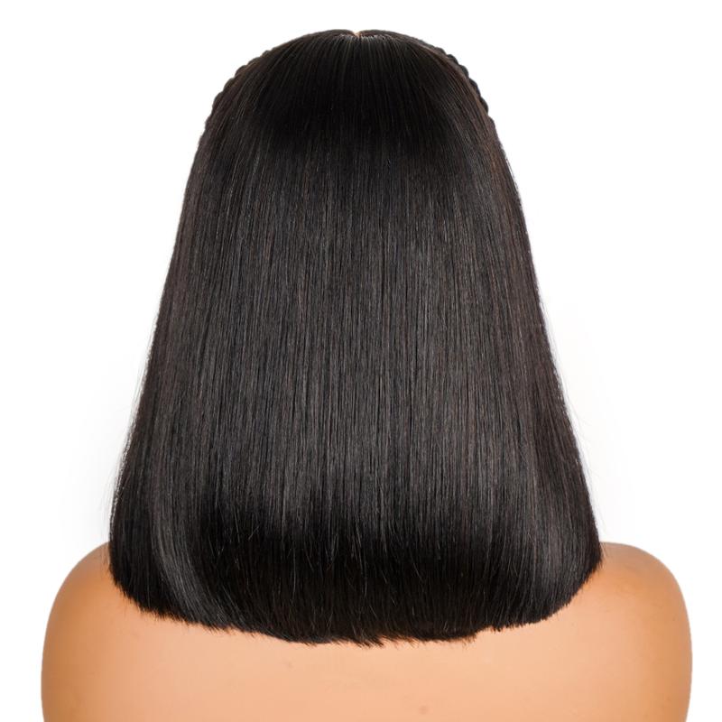 SuperNova 13x4 Braided Lace Front Wig, 100% Human Hair, Pre-Plucked, Glueless, Straight Bob with Baby Hair & Adjustable Straps, 10-12 Inch