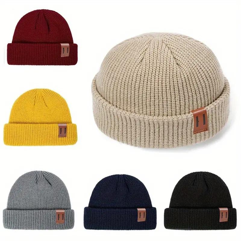 1PCS Solid Color Warm Knitted Brimless Hat, Neutral Elastic Knitted Hat, Simple Breathable Knitted Hat, Suitable For Daily Wear, Shopping, Holiday Travel, Birthday Gifts, Unisex Novel Brimless Beanie, Autumn And Winter Clothing Accessories