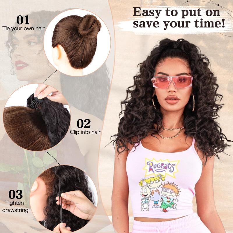 AISI BEAUTY Ponytail Extension Drawstring Ponytail for Black Women Synthetic Long Afro Curly Fluffy Ponytail for Daily Use  18 inch