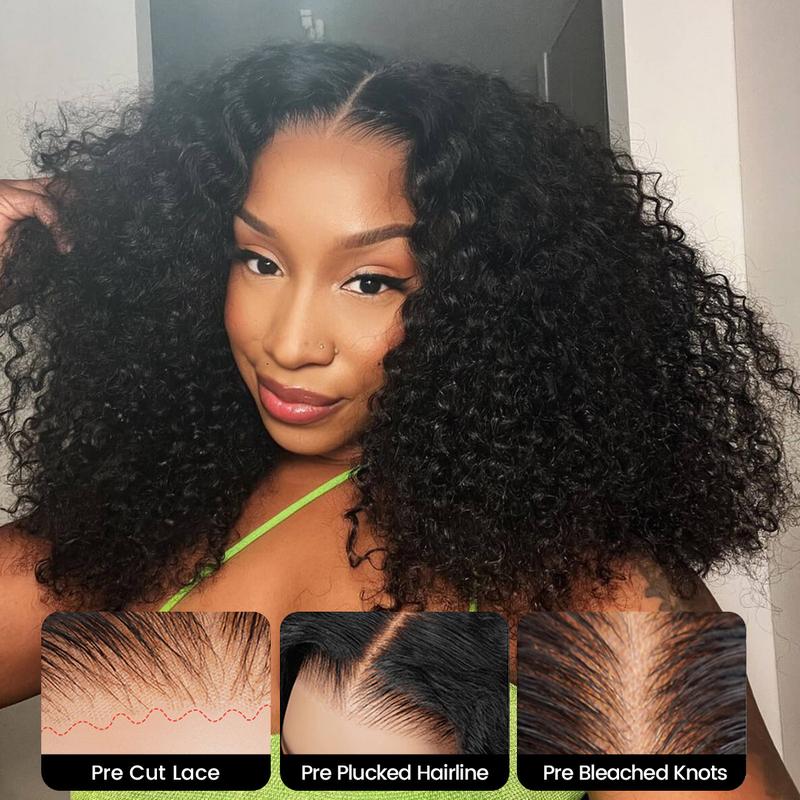 Asteria Hair Curly 7x4 Pre Cut Ready to Go Glueless Wig Pre Bleached Lace Closure Wig Human Hair Natural Hairline