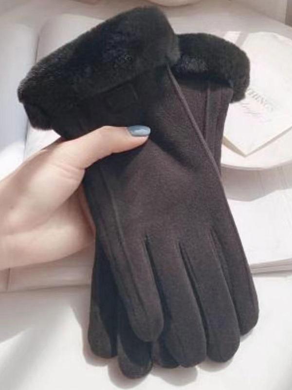 Women's Solid Color Touch Screen Gloves, Elegant Fashionable Warm Gloves for Fall & Winter, Women's Gloves for Outdoor Activities