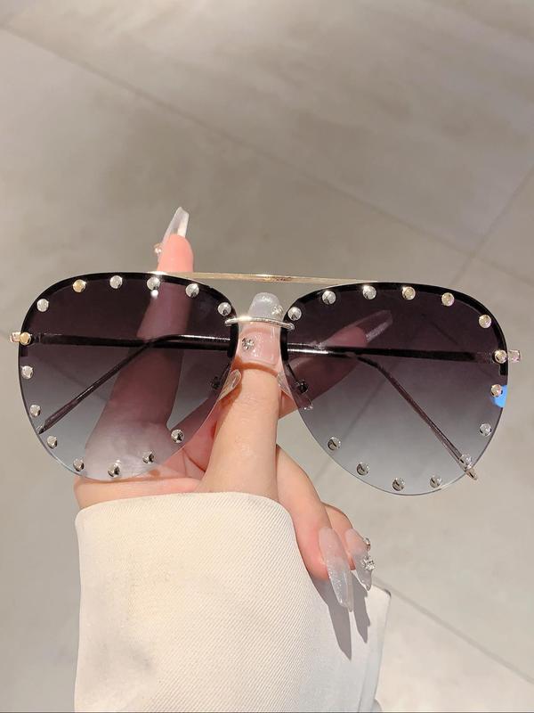 Unisex Street Trend Studded Decor Sunglasses, Trendy Oval Frame Sunglasses for Everyday Use, Fashion Accessories for Outdoor Activities