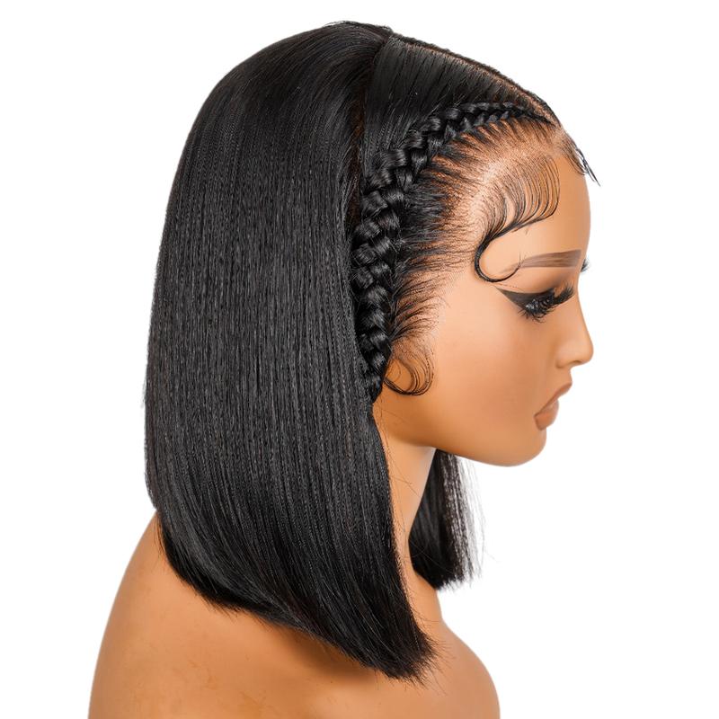 SuperNova 13x4 Braided Lace Front Wig, 100% Human Hair, Pre-Plucked, Glueless, Straight Bob with Baby Hair & Adjustable Straps, 10-12 Inch